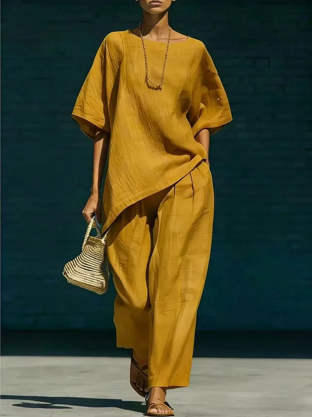 Conjunto mezcla de lino mujer pantalón ancho