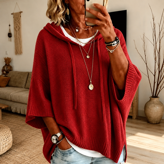 Claire – Suéter Poncho Rojo