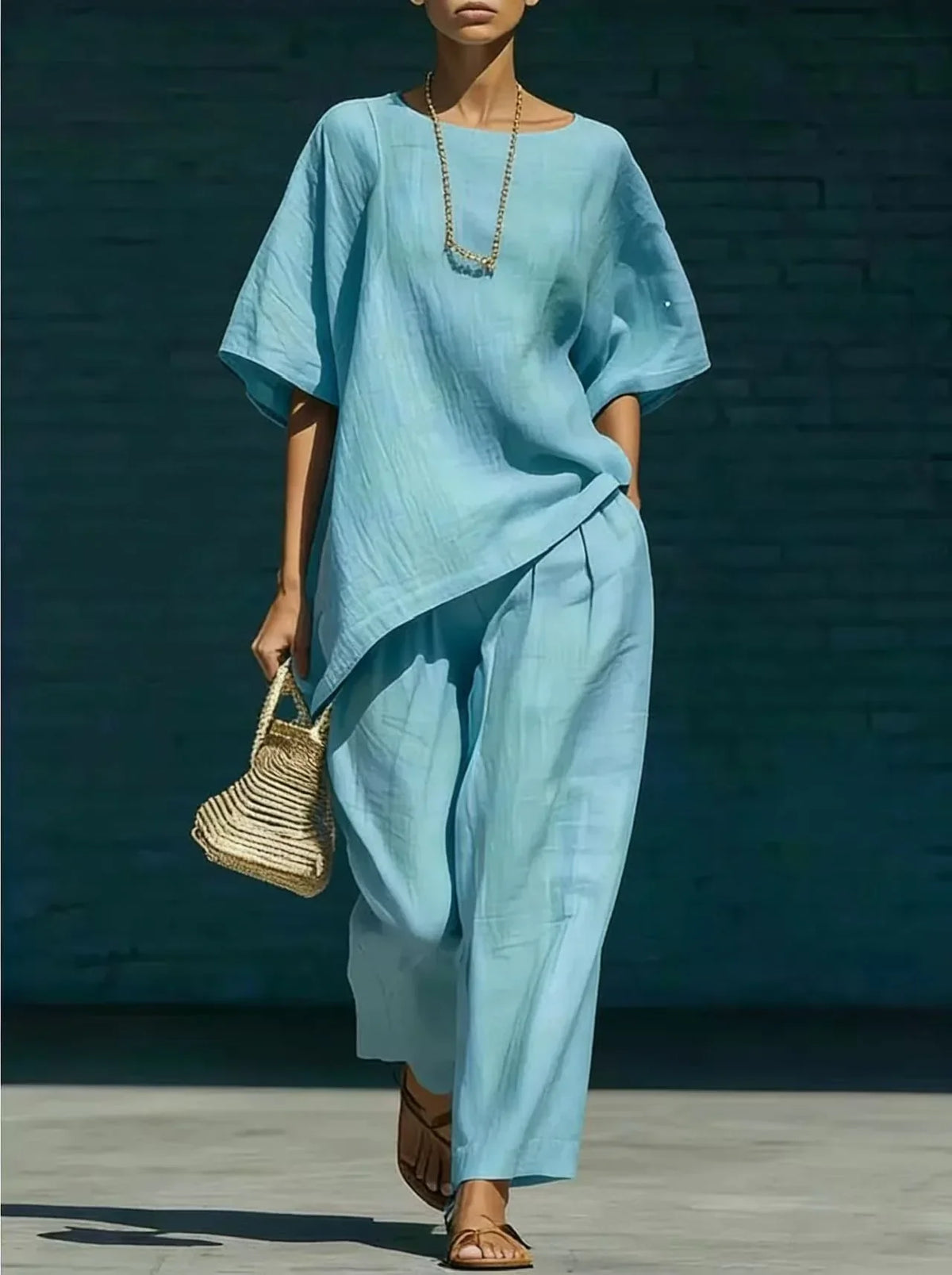 Conjunto mezcla de lino mujer pantalón ancho