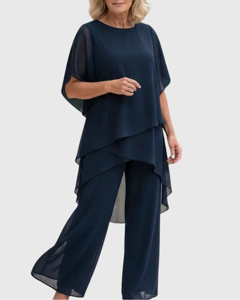 Conjunto de fiesta mujer blusa de gasa y pantalón ancho