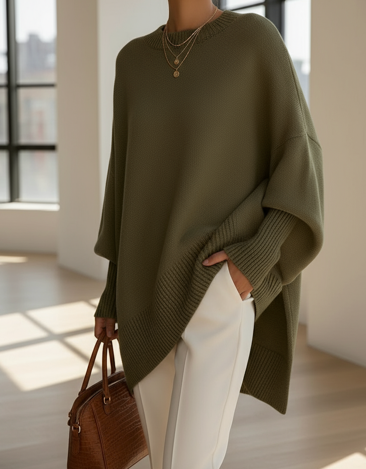 Jersey oversize mujer cuello redondo punto cálido