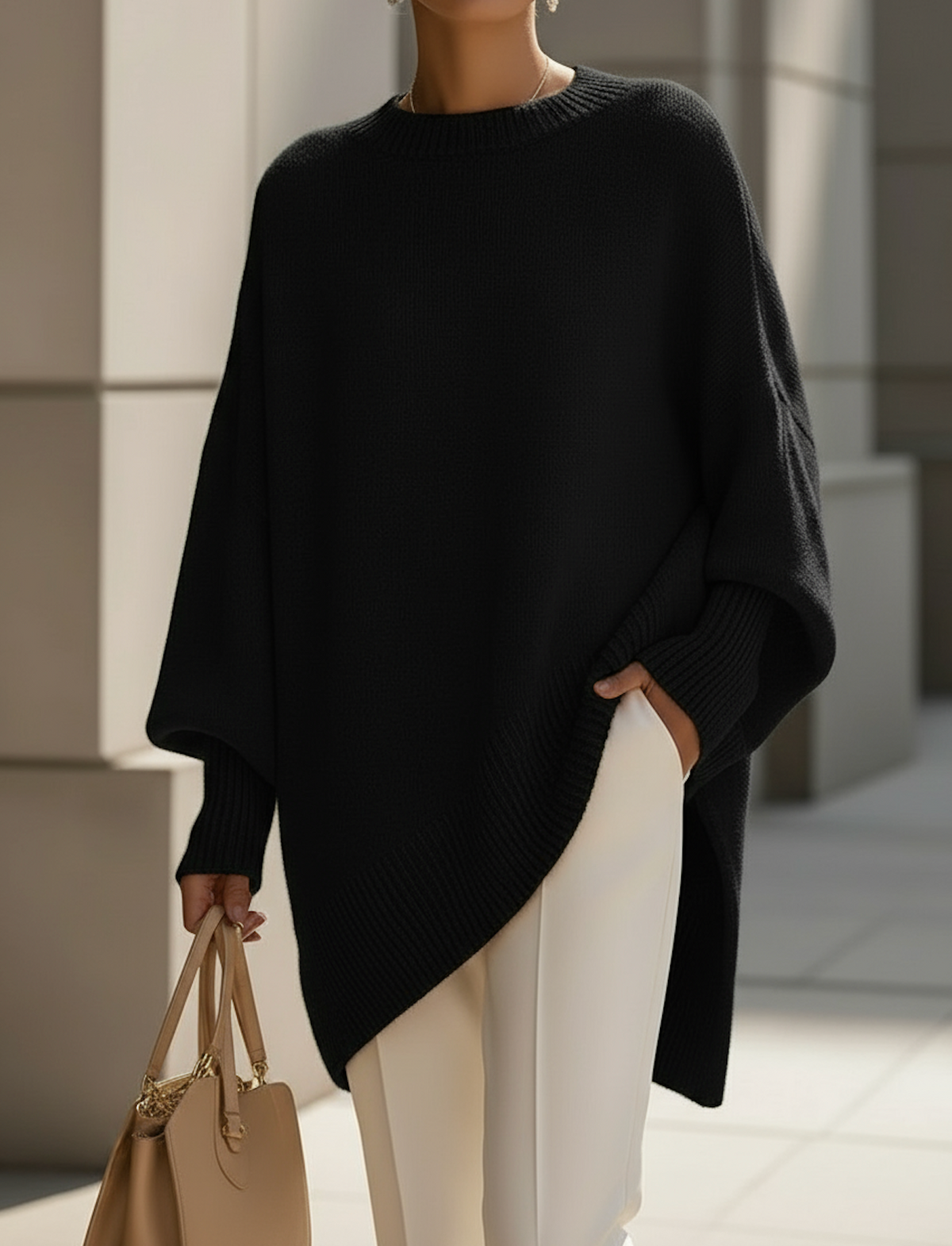 Jersey oversize mujer cuello redondo punto cálido