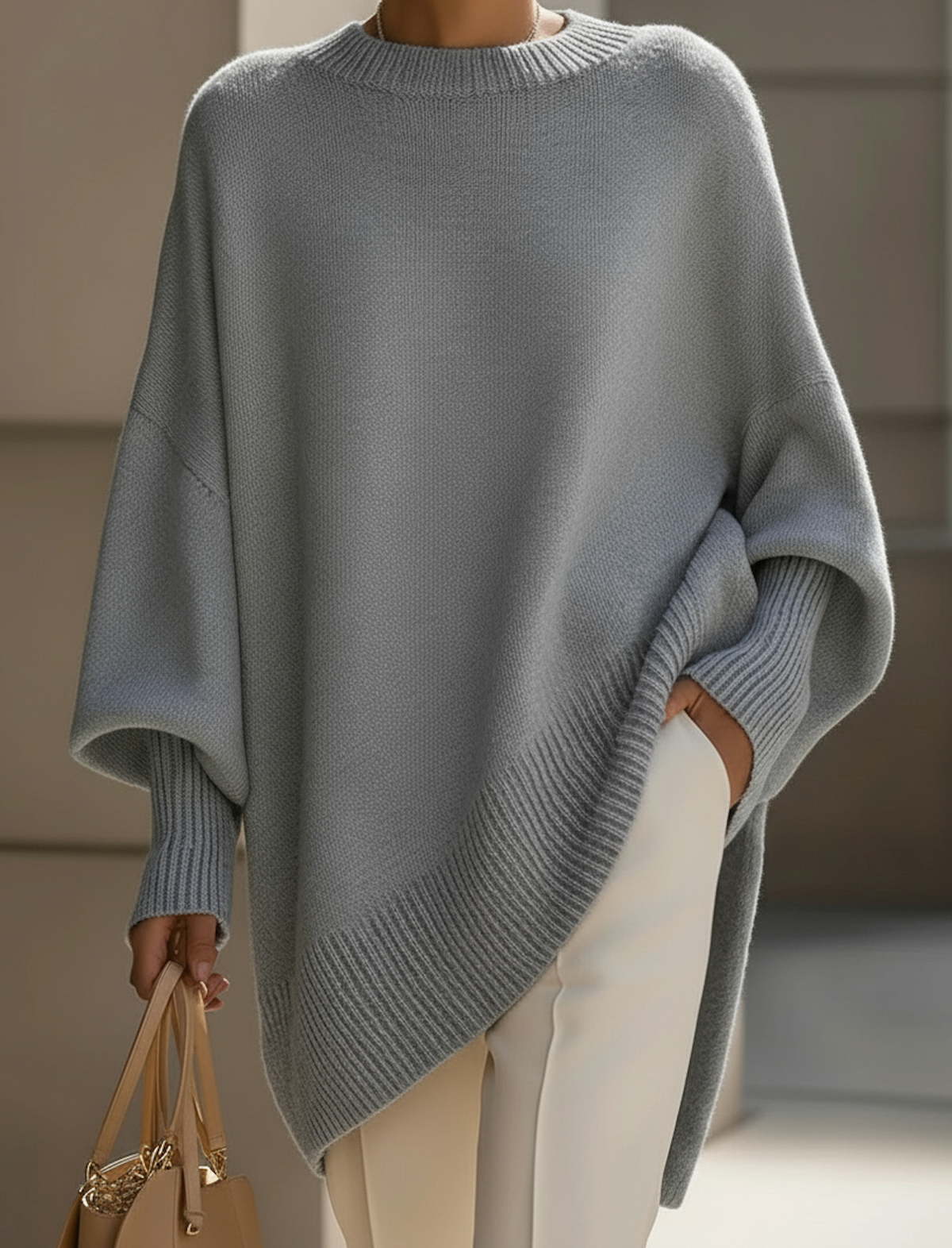 Jersey oversize mujer cuello redondo punto cálido