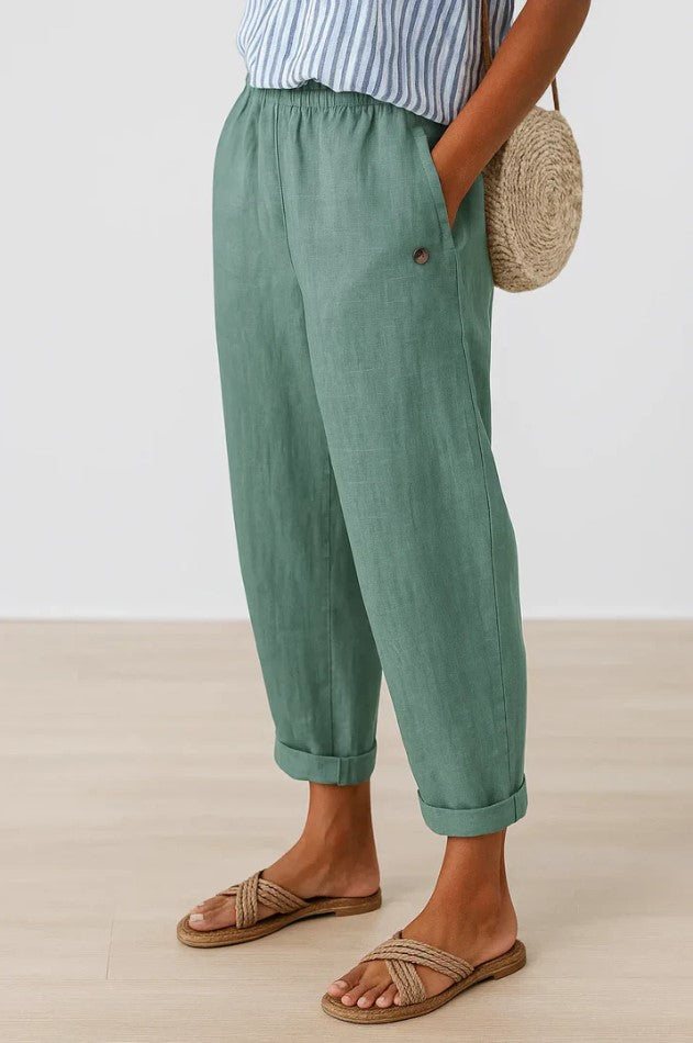 Pantalón ligero hombre efecto lino verano corte amplio