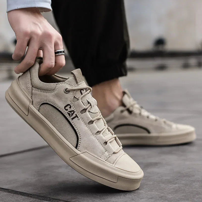 Zapatillas urbanas hombre efecto piel con malla transpirable