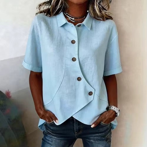 Clara | Blusa Ligera con Cierre de Botones Asimétrico