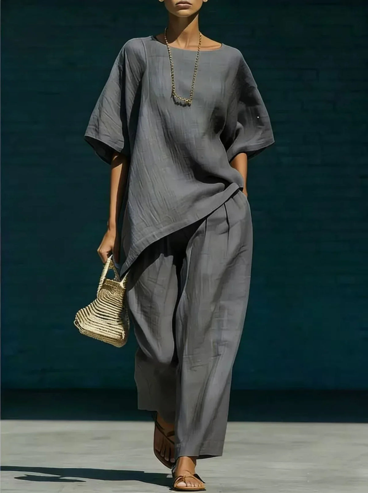 Conjunto mezcla de lino mujer pantalón ancho