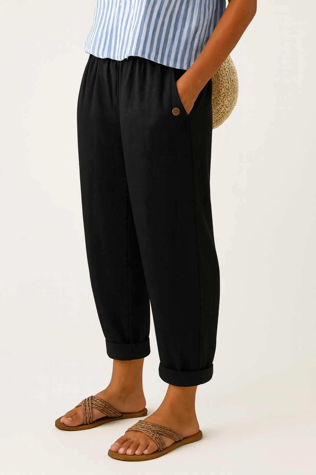 Pantalón ligero hombre efecto lino verano corte amplio