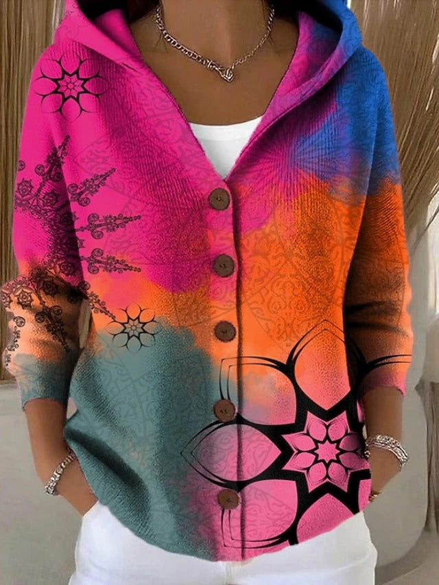 Cárdigan mujer estampado con capucha punto suave