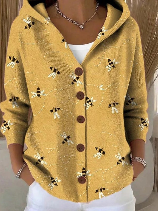 Cárdigan mujer estampado con capucha punto suave