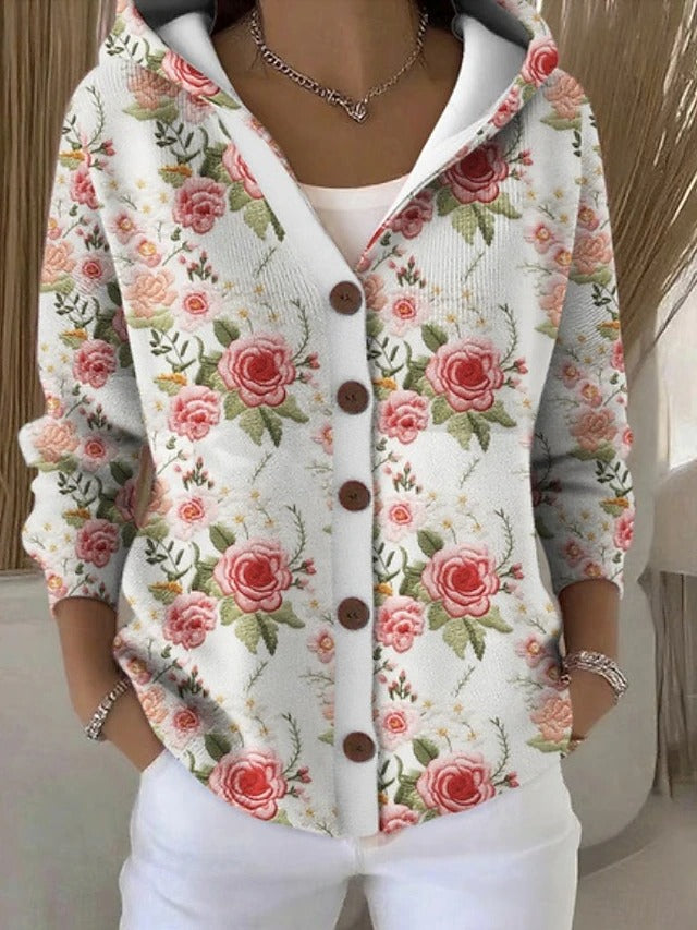 Cárdigan mujer estampado con capucha punto suave