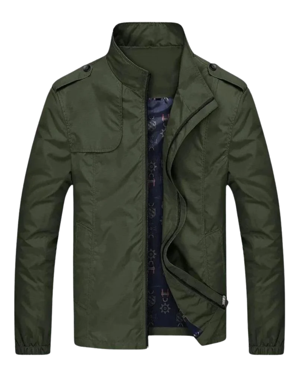 Chaqueta militar hombre ligera con cuello alto y cremallera