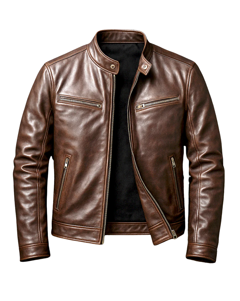 Chaqueta efecto piel hombre vintage con cremallera