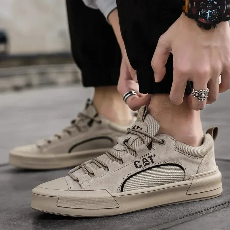 Zapatillas urbanas hombre efecto piel con malla transpirable