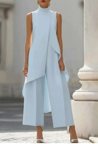 Mono largo mujer cuello alto y pantalón de pierna ancha