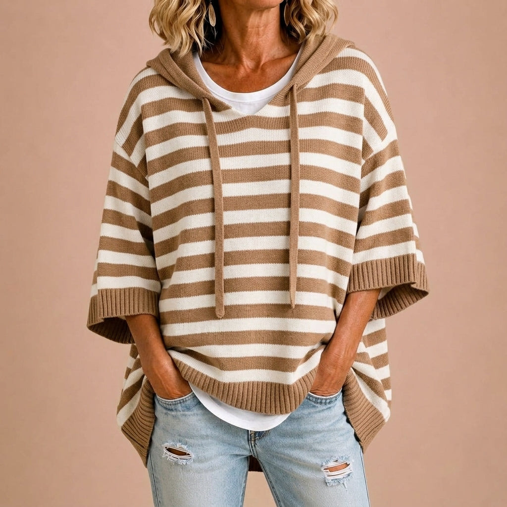LOREDANA Poncho de Punto a Rayas con Capucha