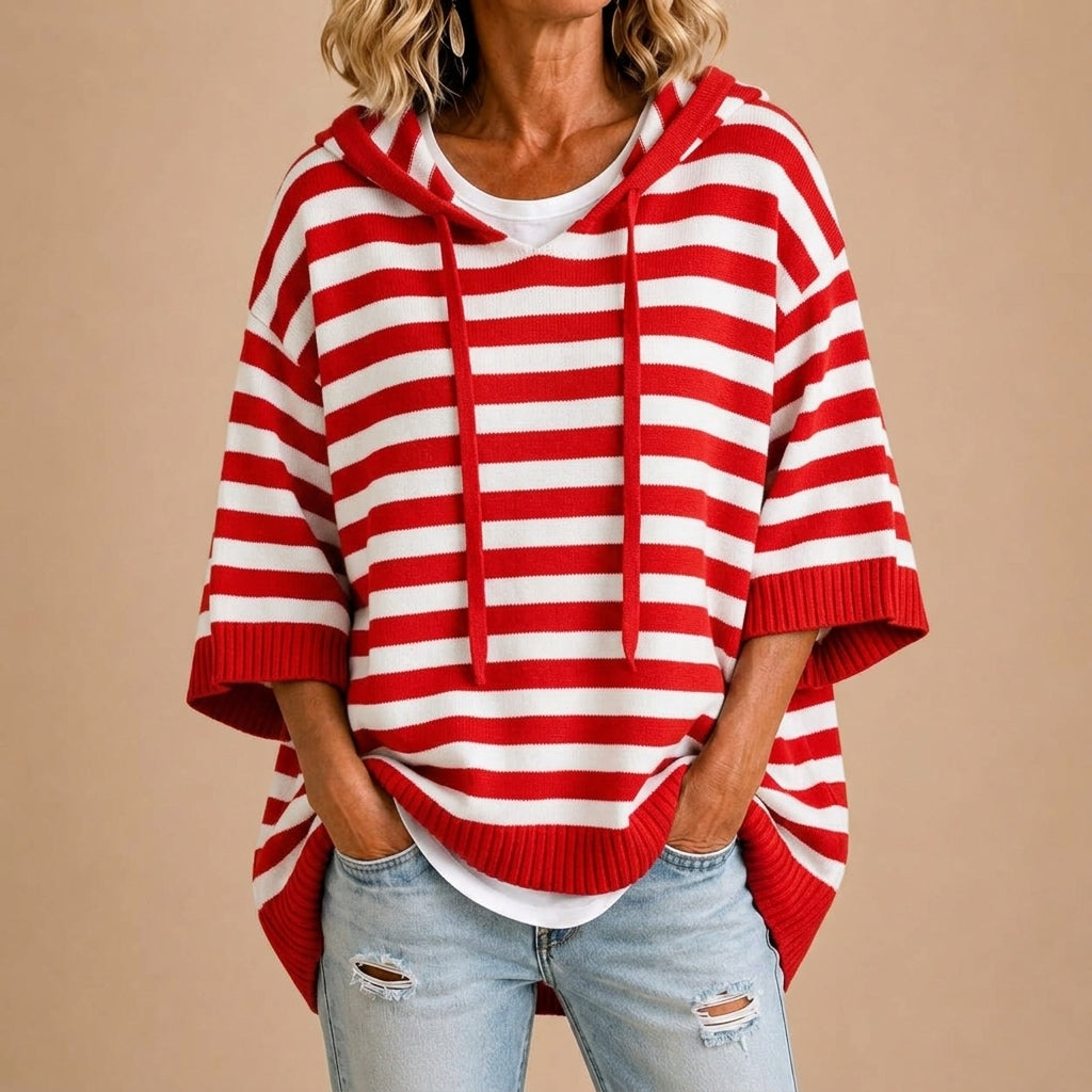LOREDANA Poncho de Punto a Rayas con Capucha