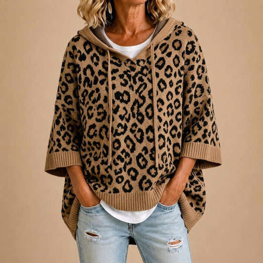 GABRIELLA Poncho de Punto Animal Print con Capucha