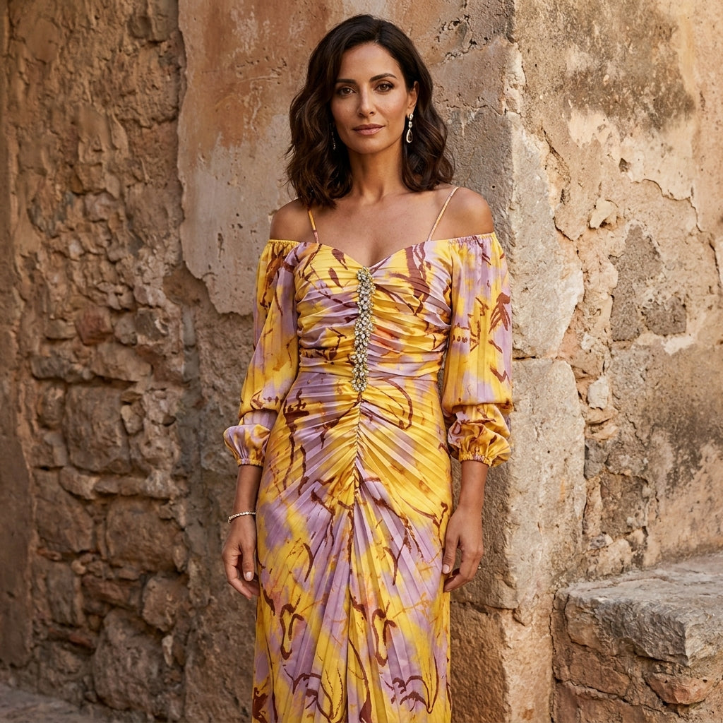 Vestido largo floral escote pronunciado mujer