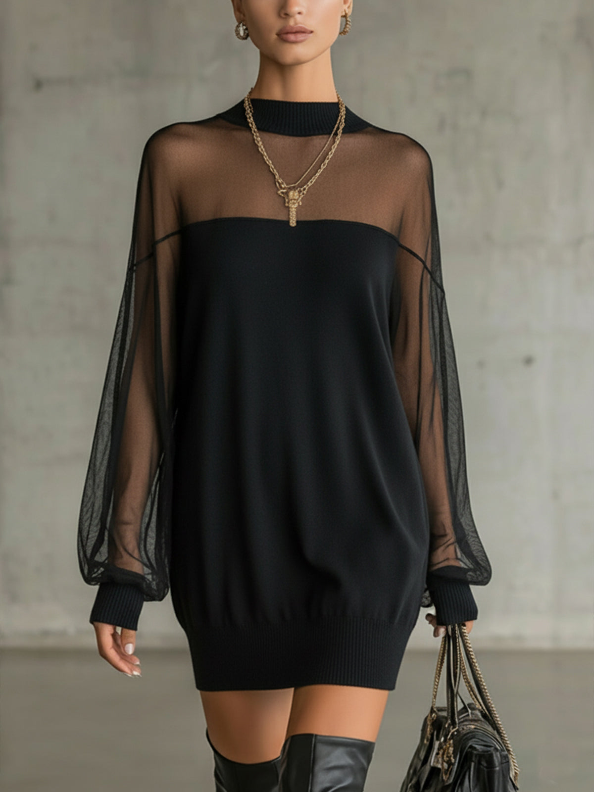 Amélie | Mini-Vestido Negro Elegante con Mangas de Encaje