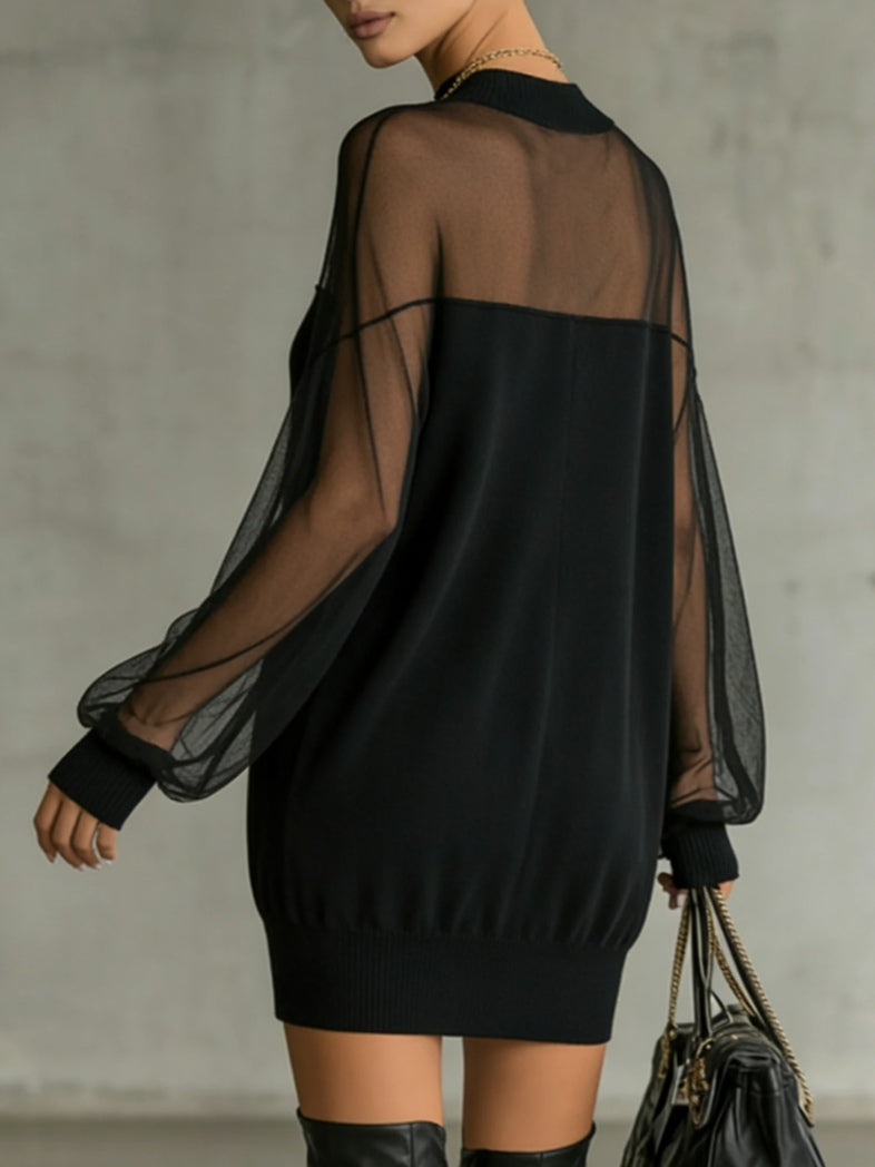 Amélie | Mini-Vestido Negro Elegante con Mangas de Encaje
