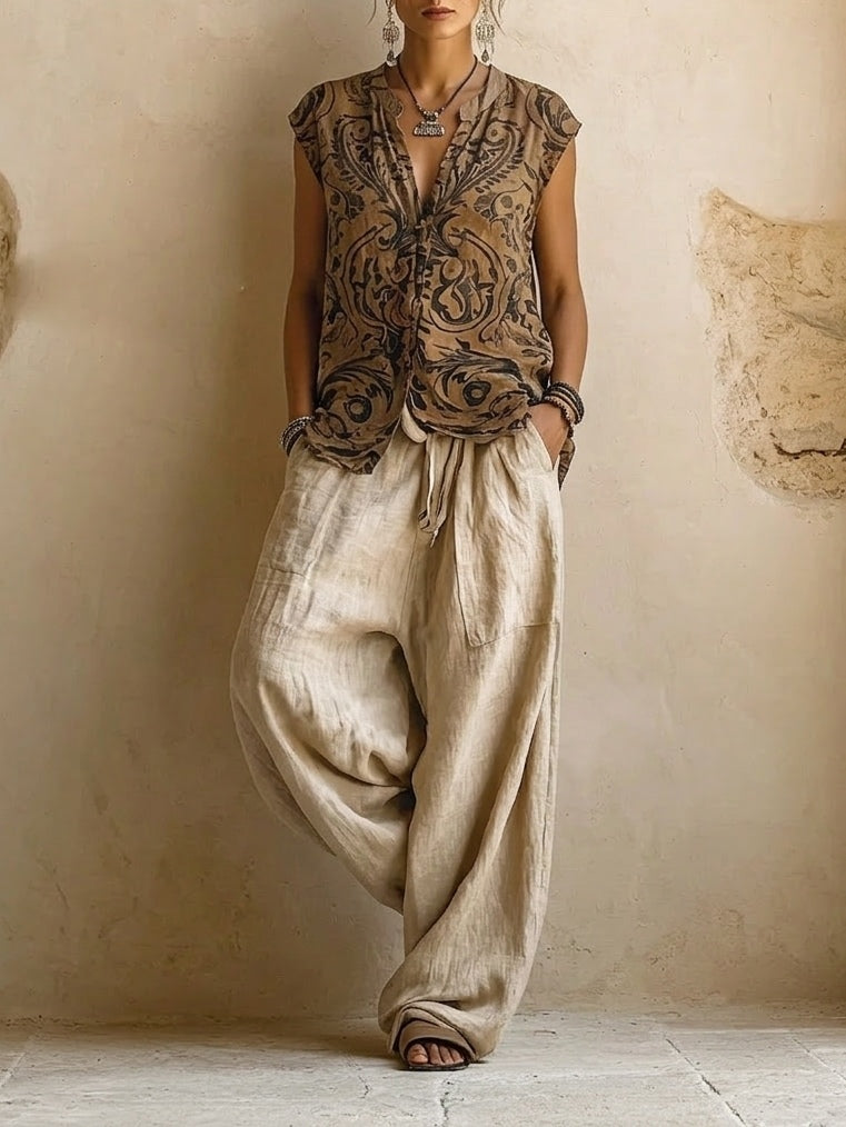 Elena | Conjunto de 3 Piezas con Pantalón de Pierna Ancha y Cardigan