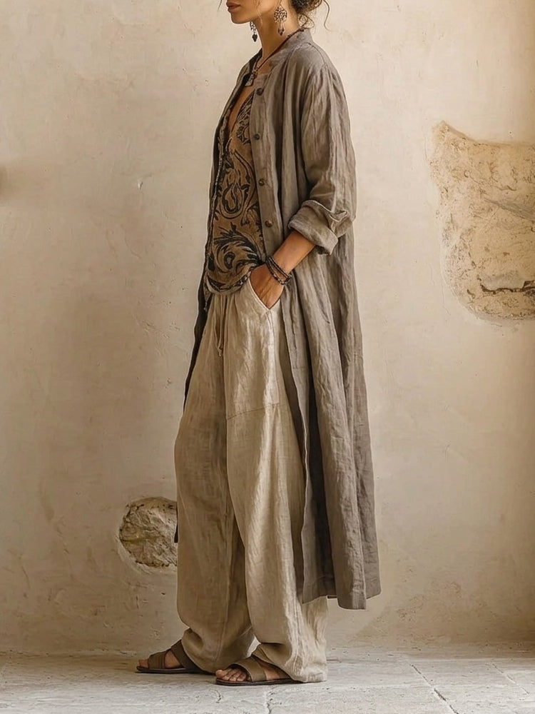 Elena | Conjunto de 3 Piezas con Pantalón de Pierna Ancha y Cardigan