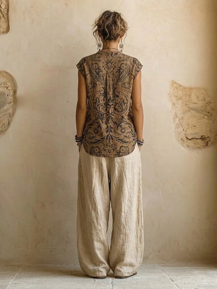 Elena | Conjunto de 3 Piezas con Pantalón de Pierna Ancha y Cardigan