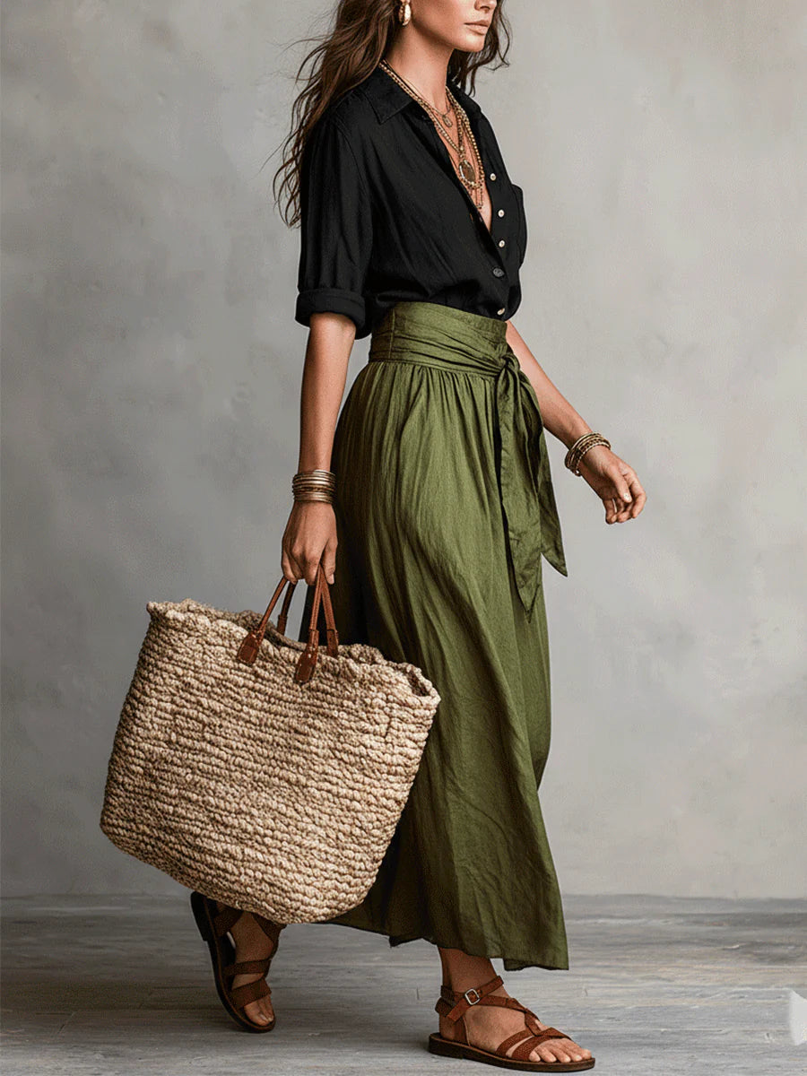 Malena | Conjunto Elegante de Dos Piezas: Camisa y Falda Midi