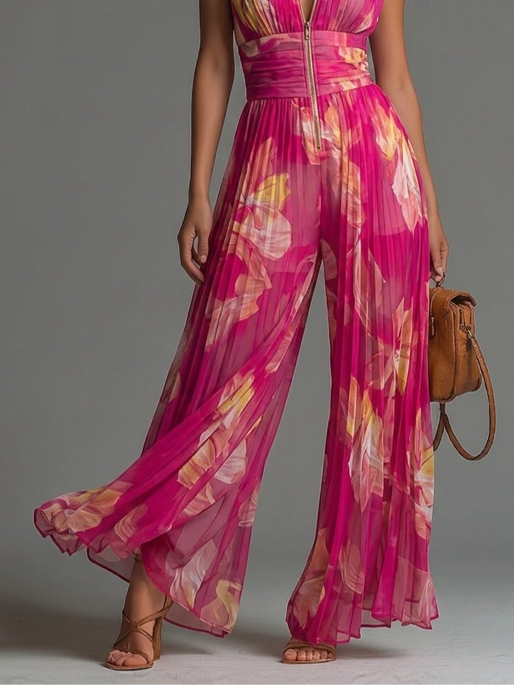 Mono Zsófia - Chifón Plisado Floral Fucsia