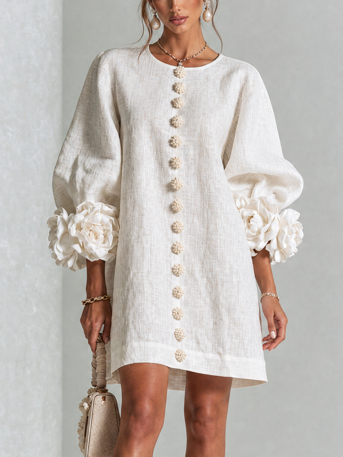 Vestido corto abotonado floral mujer corte recto