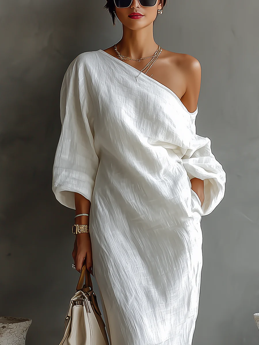 Elise | Elegante Vestido Maxi de Hombro Único de Blanco