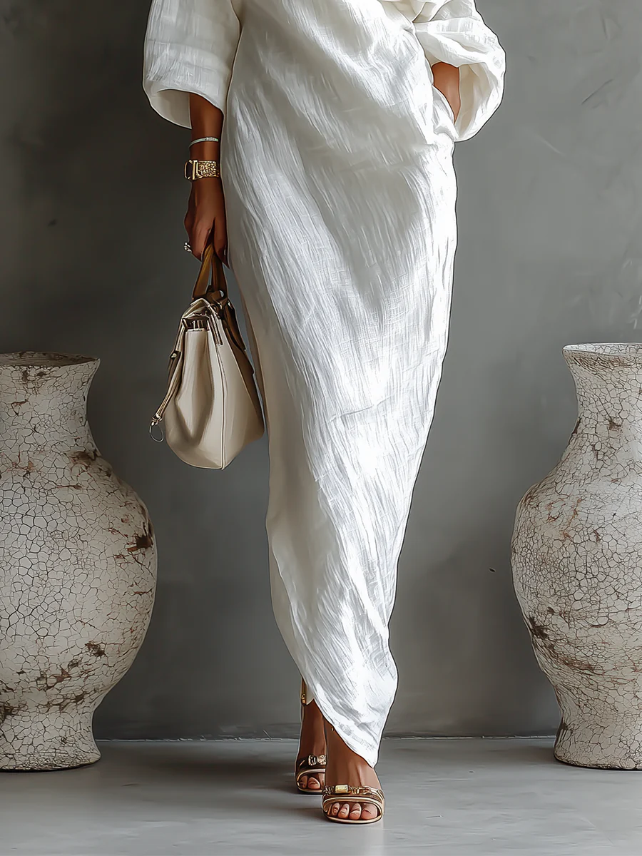 Elise | Elegante Vestido Maxi de Hombro Único de Blanco