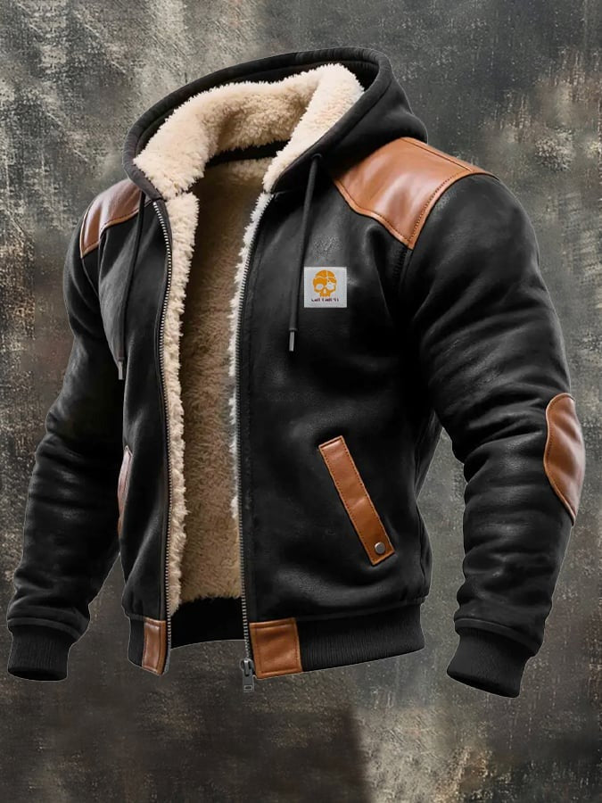 Cazadora invierno hombre con detalles efecto piel