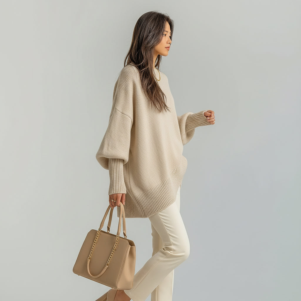 Poncho mujer asimétrico de punto con cuello alto