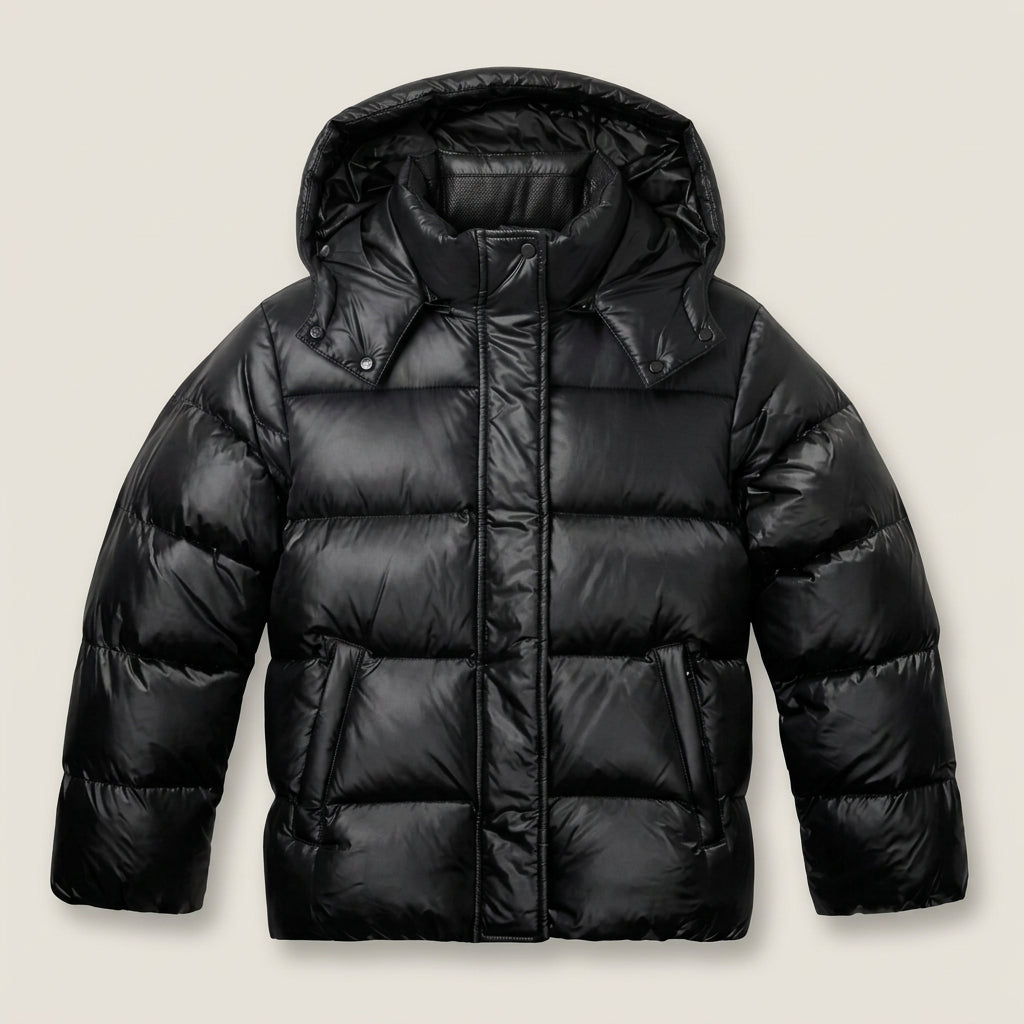 Abril | Chaqueta Acolchada Corta Brillante con Capucha Desmontable