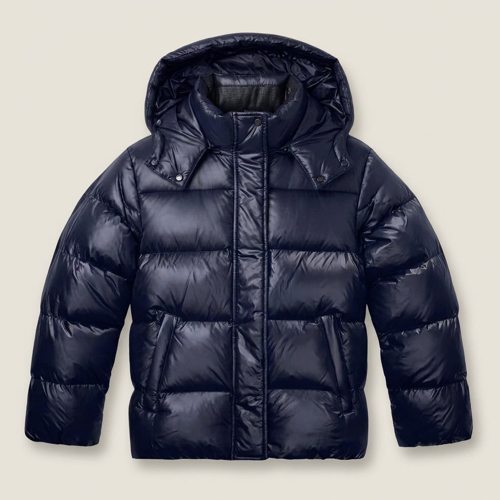 Abril | Chaqueta Acolchada Corta Brillante con Capucha Desmontable