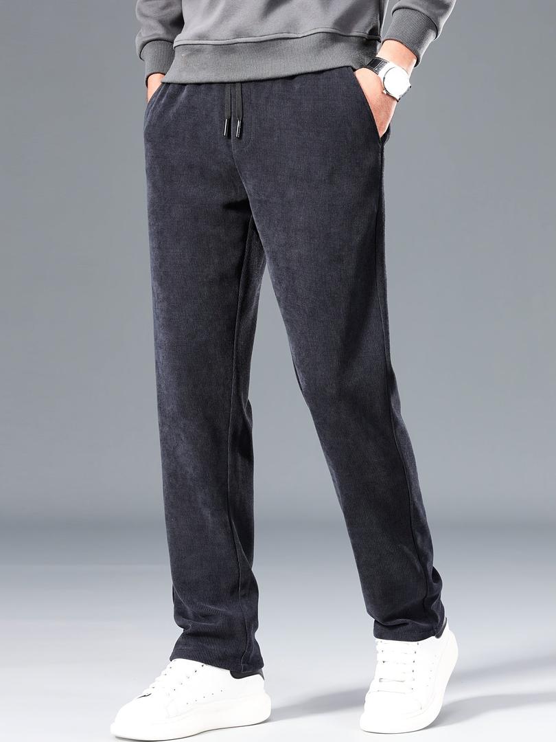 Adolfo | Pantalón de Pana Recto para Hombre con Cintura de Cordón - Gris antracita