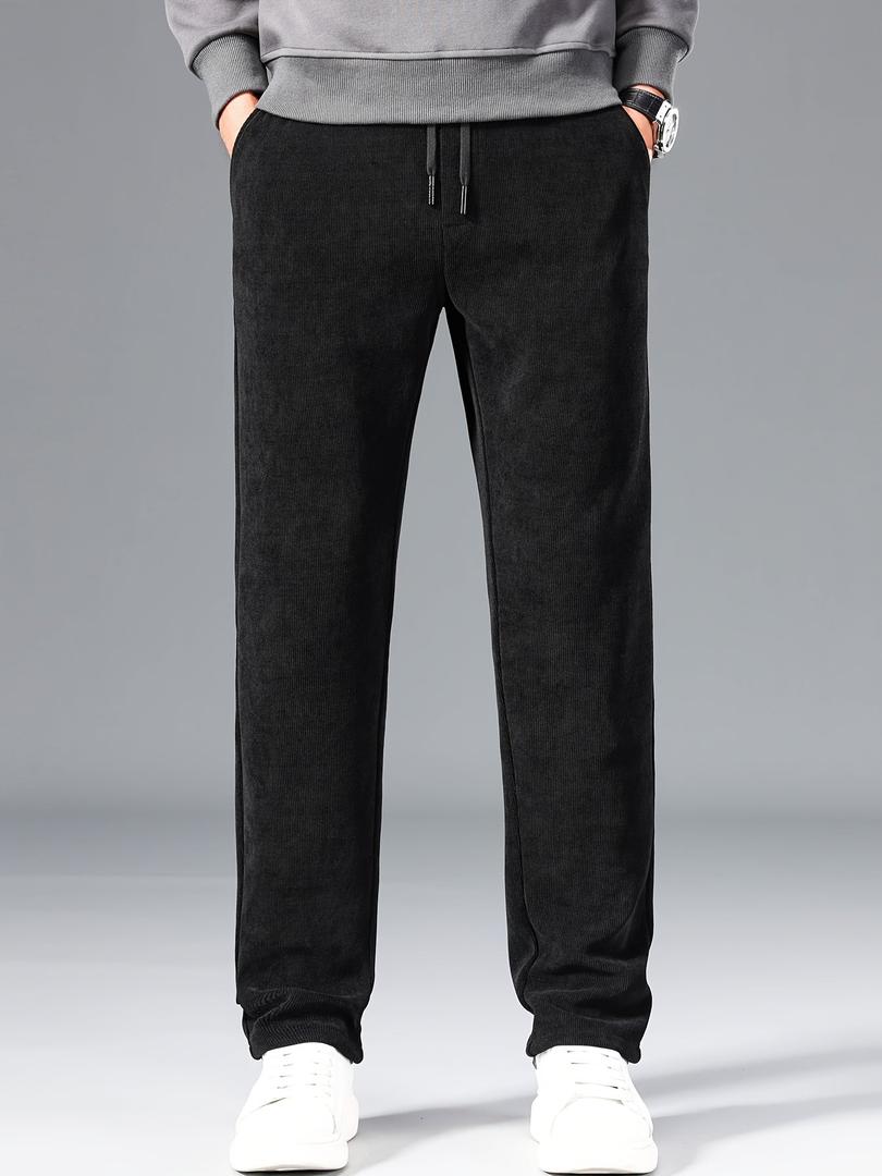 Adolfo | Pantalón de Pana Recto para Hombre con Cintura de Cordón - Negro