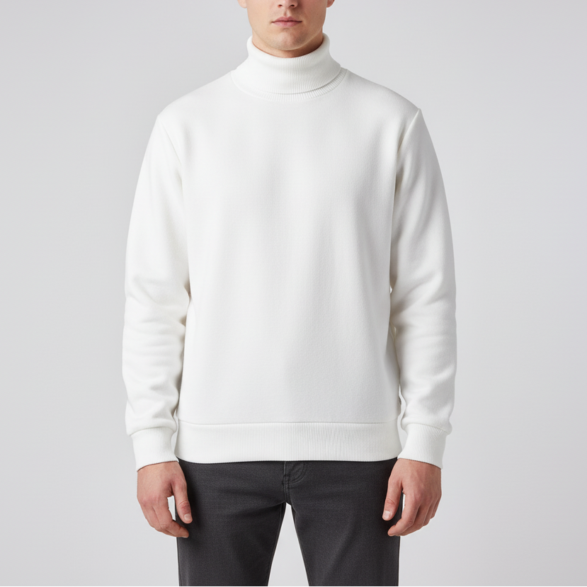 Adrián | Jersey de Cuello Alto para Hombre de Punto Liso Cálido - Blanco