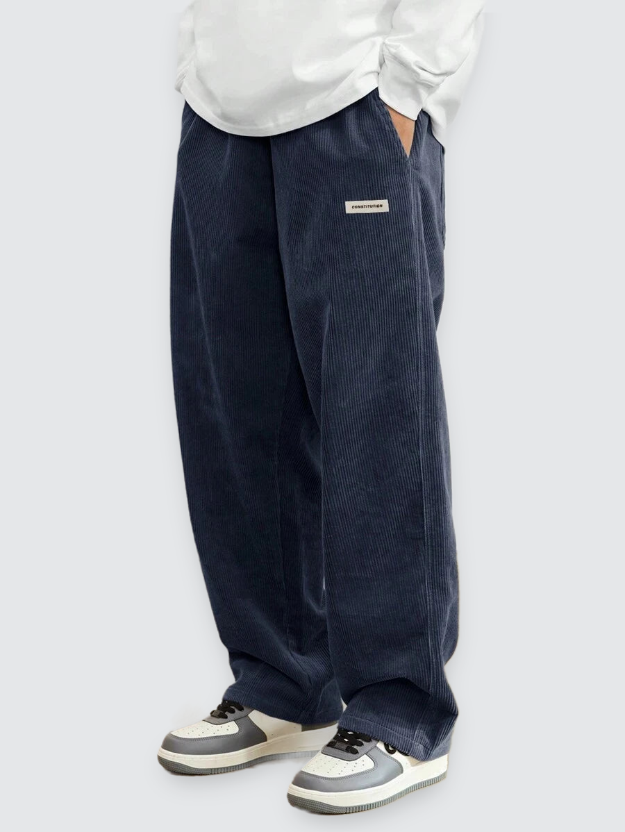 Agustín | Pantalón de Pana Recto con Cintura Elástica para Hombre - Azul marino