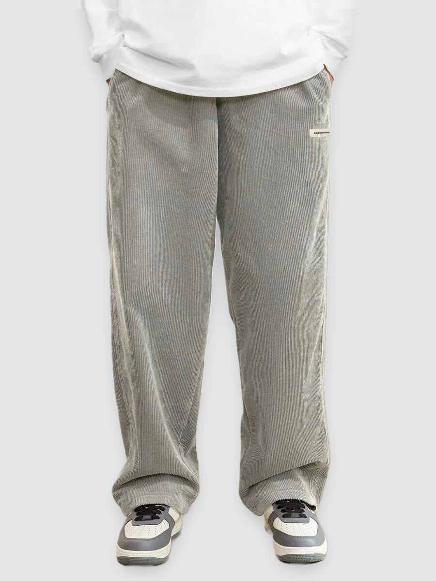 Agustín | Pantalón de Pana Recto con Cintura Elástica para Hombre - Gris