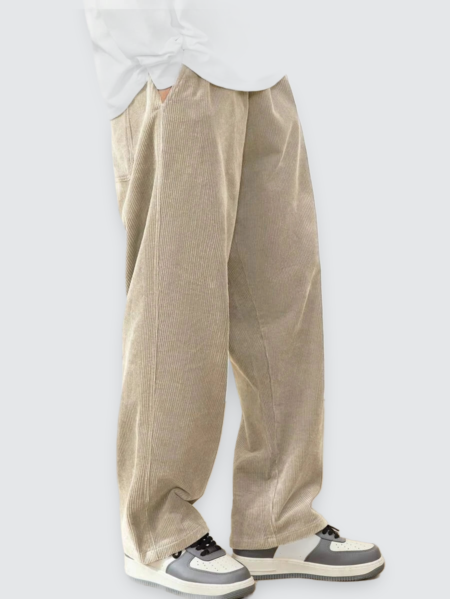 Agustín | Pantalón de Pana Recto con Cintura Elástica para Hombre - Beige