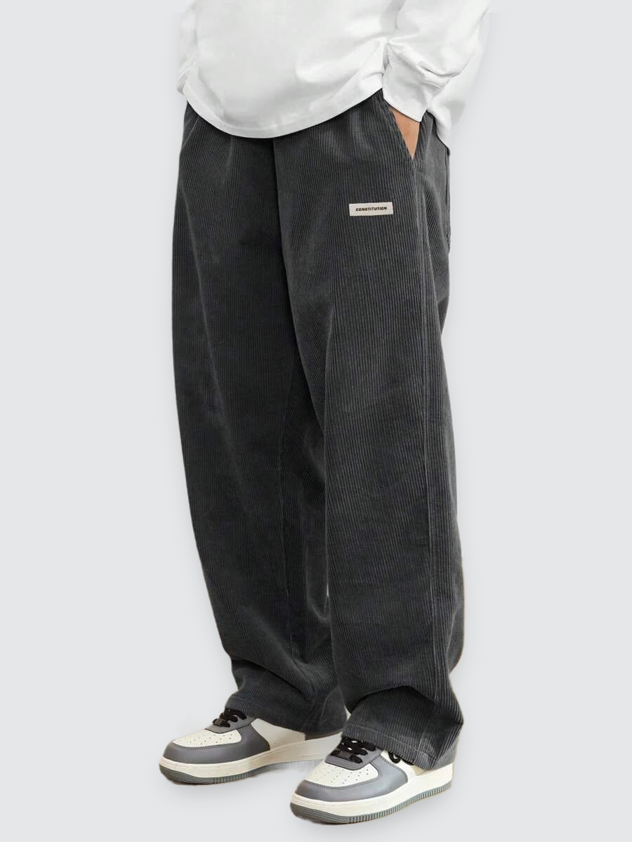 Agustín | Pantalón de Pana Recto con Cintura Elástica para Hombre - Gris oscuro
