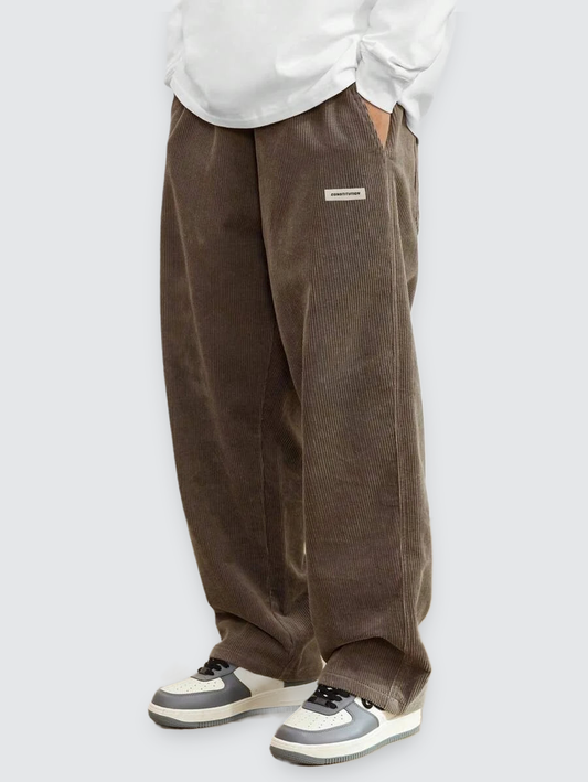 Agustín | Pantalón de Pana Recto con Cintura Elástica para Hombre - Marrón