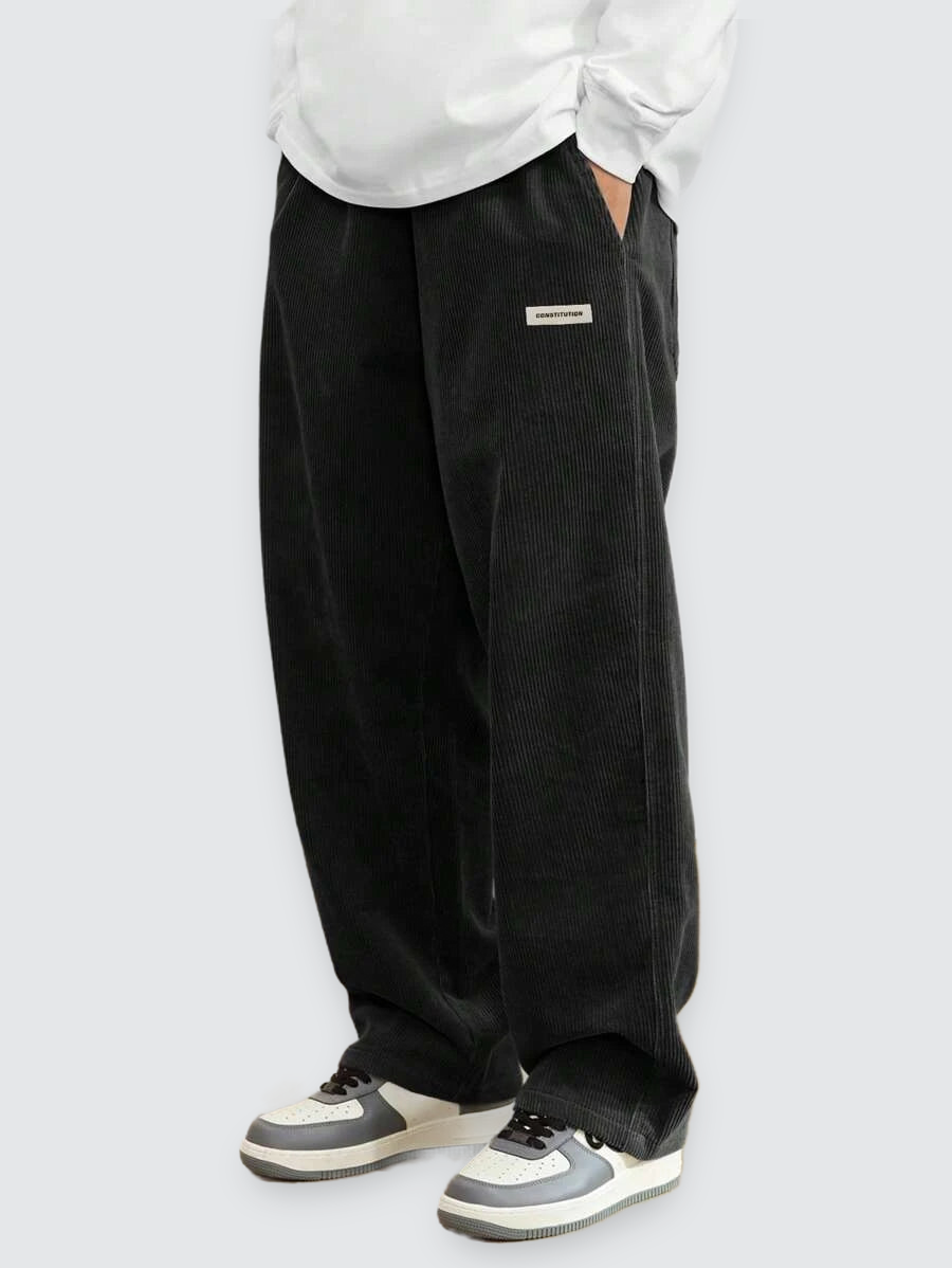 Agustín | Pantalón de Pana Recto con Cintura Elástica para Hombre - Negro