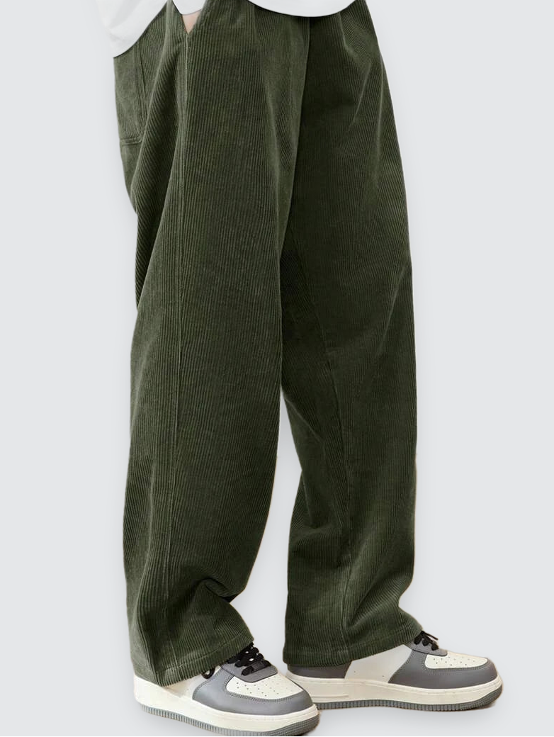Agustín | Pantalón de Pana Recto con Cintura Elástica para Hombre - Verde oliva