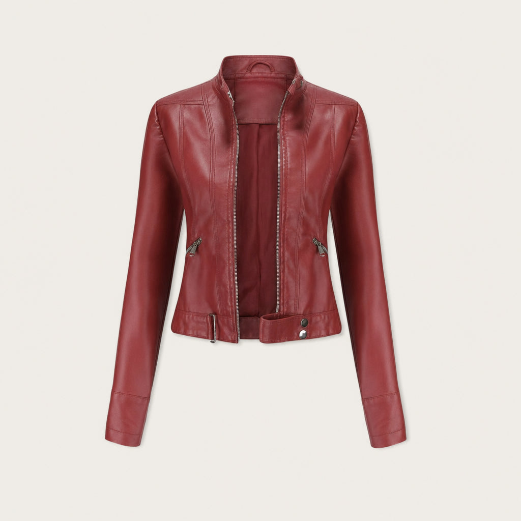 Agustina | Chaqueta Motera Efecto Piel con Cuello Mao Entallada