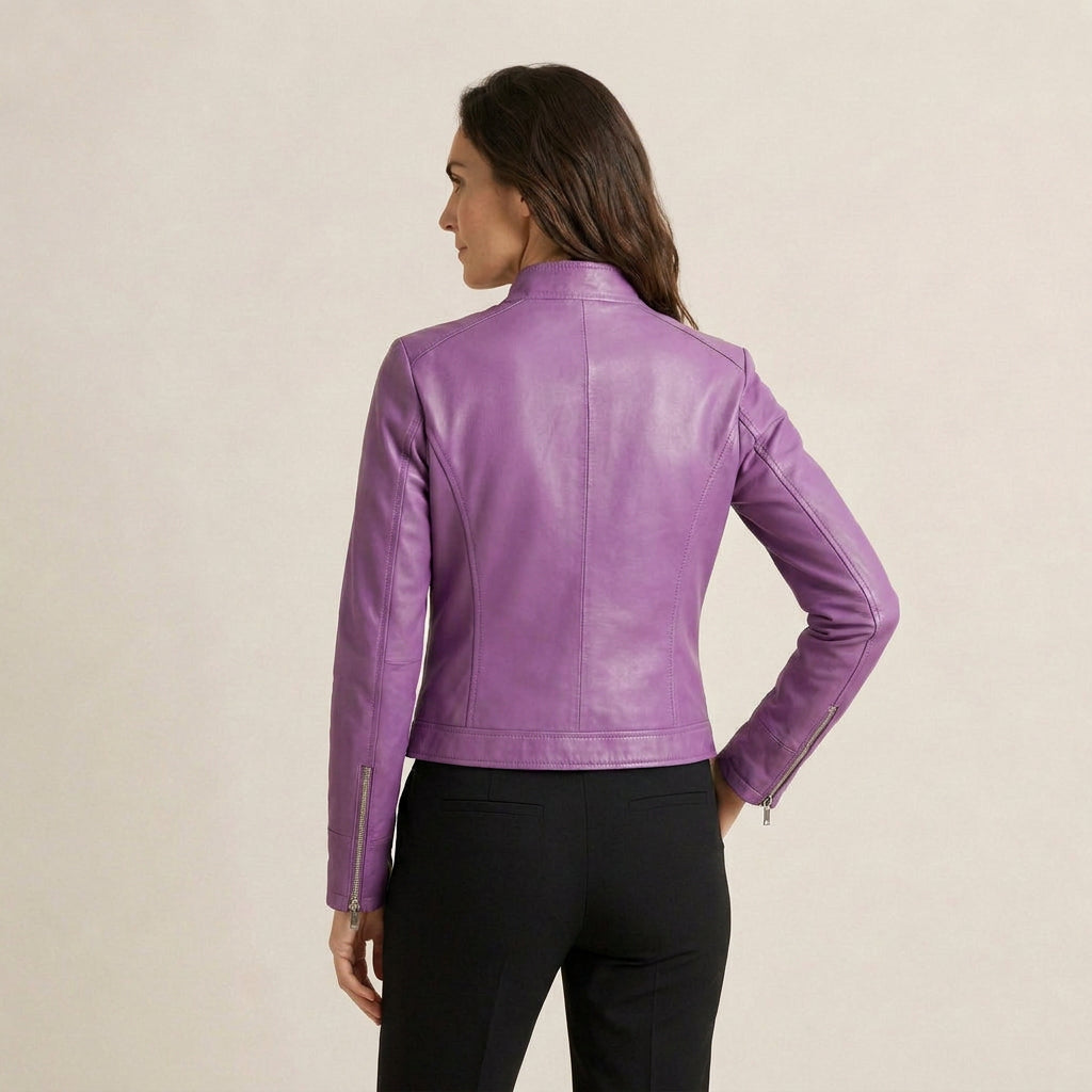 Agustina | Chaqueta Motera Efecto Piel con Cuello Mao Entallada