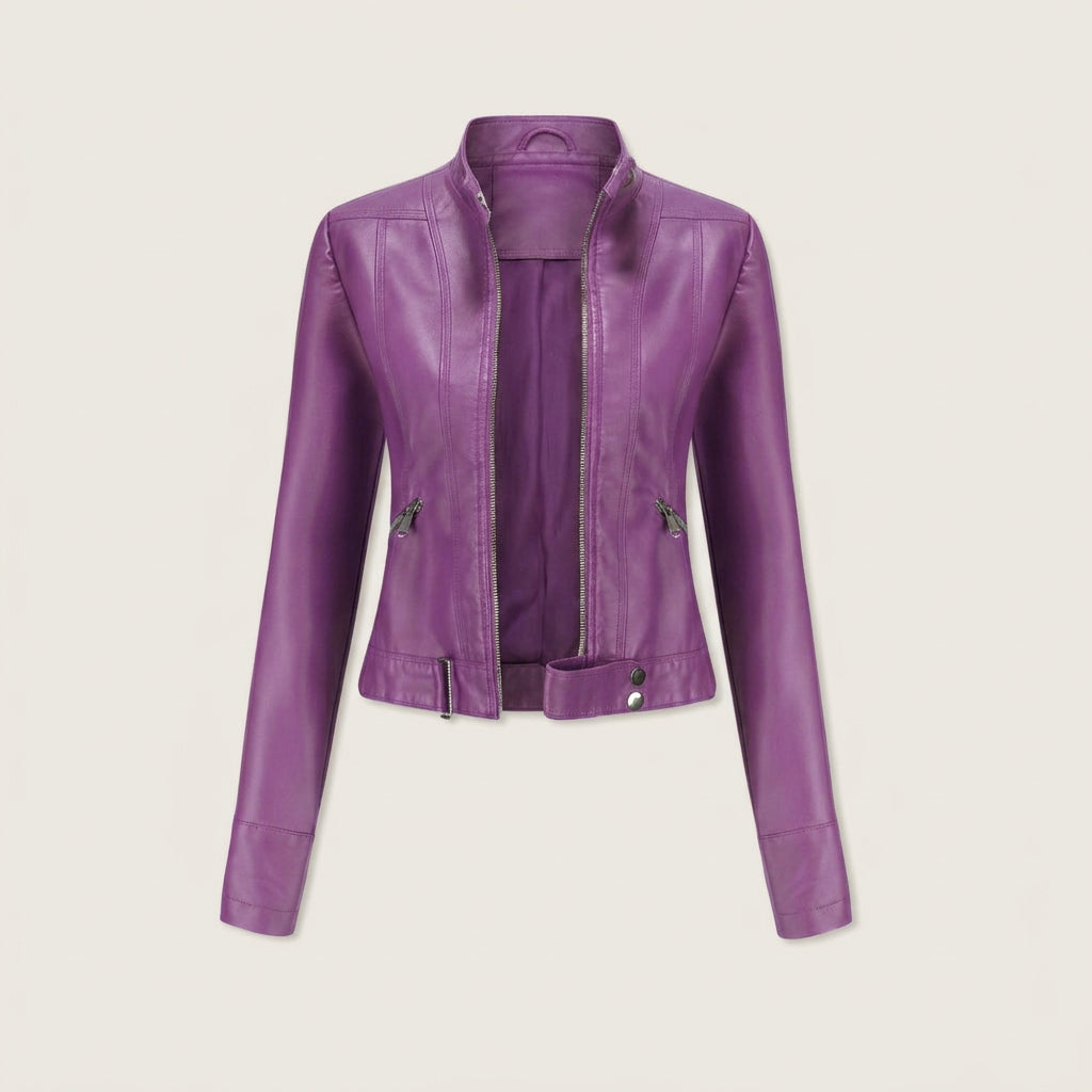 Agustina | Chaqueta Motera Efecto Piel con Cuello Mao Entallada